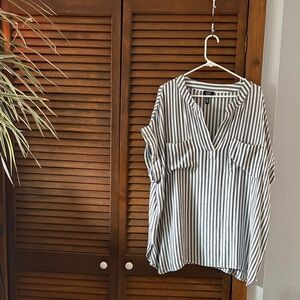 Jones New York Black and White Striped Blouse